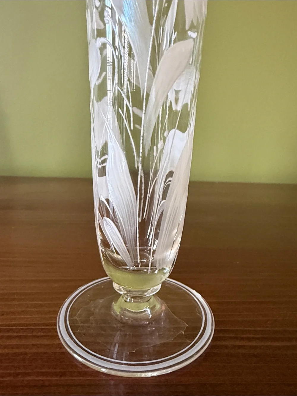 Etched Clear Glass Bud Vase with White Floral Design